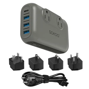 220V to 110V Step Down Voltage Converter 230W Power Converter 2-Outlet 4 USB - Picture 1 of 10