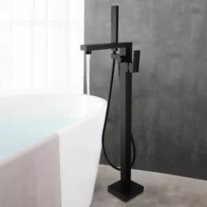 Relleno de bañera montado en el piso negro mate grifo de ducha unidad de mano independiente - Imagen 1 de 6