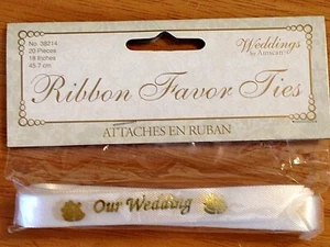 Weddings by Amscan 18" WHITE Ribbon Favor Ties - "OUR WEDDING" - 20 pcs - Picture 1 of 1