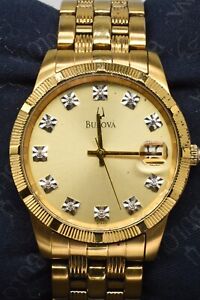 Vintage Bulova 97F43 Gold Tone 11 Diamond Ladies Watch -Untested-