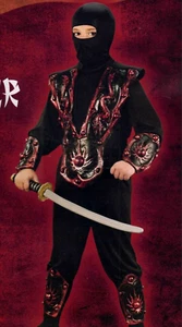 RED NINJA FIGHTER 6-PIECE Boys Small 4-6 Halloween Costume Fun World - Picture 1 of 2