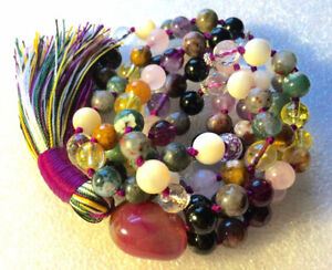 108 Mala Beads Necklace Psychic Ability Vision Dimentia tourmaline, onyx citrine