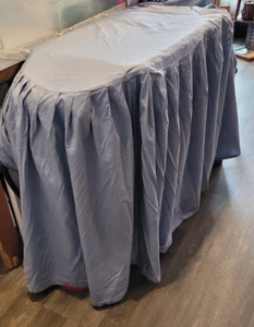 Pale blue tablecloth with floor length valance edge 4 oval shaped table 34x 23" - Picture 1 of 7