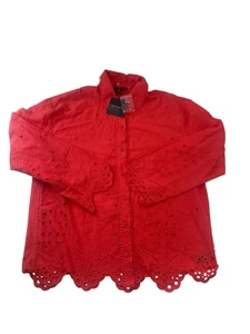 Cynthia Rowley Shirt Damen Gr. XS orange rot Ösen bestickt Baumwolle neu mit Etikett - Bild 1 von 22