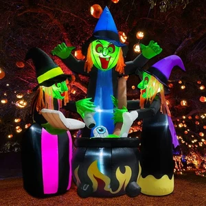 Halloween Inflatables Outdoor Decorations,6 Feet 3 Witches, LED Lights, Blow ... - Picture 1 of 6