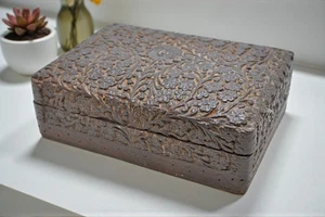 Vintage Wooden Small Jewelery Storage Box Original Old Fine Carved - Picture 1 of 8