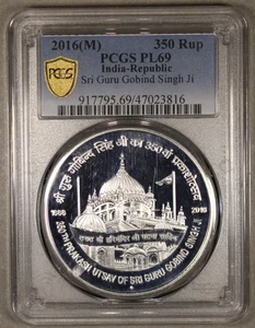 2016 India Sri Guru Gobind Singh Ji Silver 350 Rupees PCGS PL69 - Picture 1 of 3
