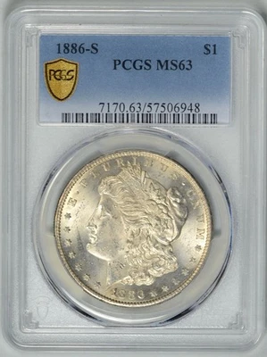 1886-S PCGS MS63 DÓLAR MORGAN * Fecha difícil * #57506948 Foto 1 de 4