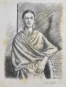 FRIDA KAHLO CoA Original Drawing Vintage Painting Art Signed - Picture 1 of 5