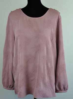 Blusa Top Liz Claiborne Mujer XL Malva Manga Larga ~ Botones Dorados Cerradura Trasera Foto 1 de 4