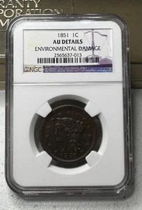 1851 Large Cent NGC AU Details - Picture 1 of 2