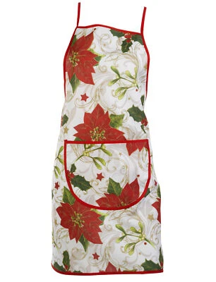 CLASSIC HOME STORE Christmas Bib Apron Festive Pinny Holly Poinsettia Bake Xmas Kitchen 28" x 30"
