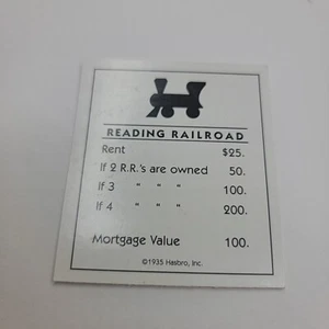 1998 Monopoly Deluxe Edition Game READING RAILROAD Deed Card Replacement Piece - Picture 1 of 2