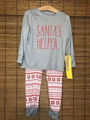 Pijama de Natal rae dunn meninas tamanho 7, cor cinza novo com etiquetas Papai Noel’s Helper - Imagem 1 de 4