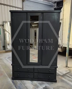 HANDMADE AYLESBURY 4 DRAWER TRIPLE WARDROBE DARK GREY (NOT FLATPACKED) - Picture 1 of 12