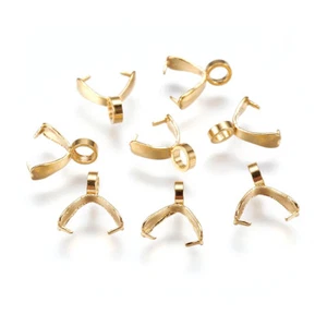 100PC Gold Tone 304 Stainless Steel Pinch Bails Smooth Ice Pick Findings 9x7.5mm - Picture 1 of 2