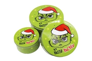 3er SET Keksdosen Gebäckdosen MUFFEL grün ICH HASSE BACKEN rund Weihnachten - Bild 1 von 8