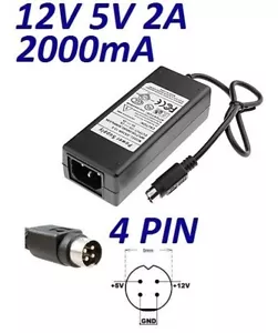 Cargador Corriente 12V 5V 2A 4 PIN DIN Reemplazo LACIE IOMEGA WESTERN DIGITAL - Imagen 1 de 4