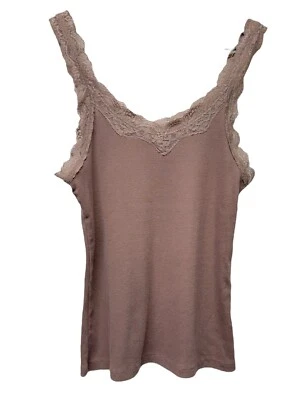 So Womens Y2K Lace Cami Tank Top Sz S Brown Ribbed Coquette Preppy - Image 1 of 4