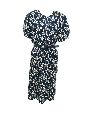 Vintage Winning Ticket Womens 12 Petite Floral Print Pleated Cuffed Sleeve Dress - Image 1 of 4