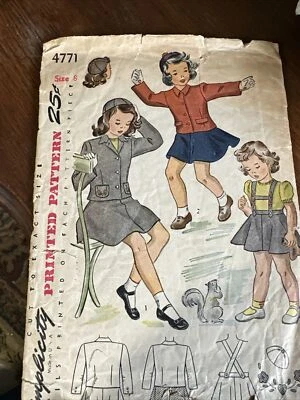 Vintage 1940s 1950s Sewing Pattern 4771 Suspender Skirt Jacket Girl Size 8 Cut - Image 1 of 4