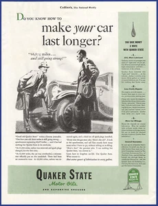 Vintage 1933 QUAKER STATE Motor Oil Ephemera 1930's Print Ad - Picture 1 of 1