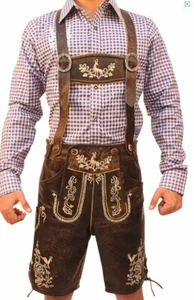 Men's Oktoberfest Suede Lederhosen Bavarian Trachten Short Lederhosen Wild Brown - Picture 1 of 2