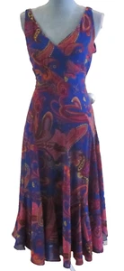 JONES NEW YORK Maxi Dress Size 10 Purple Paisley Print Flair Sleeveless Lined - Picture 1 of 4