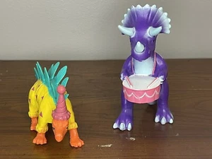 SET OF 2 ANKYO COLORFUL PARTY DINOSAUR TOYS TRICERATOPS STEGOSAURUS 5.25" Tall - Picture 1 of 9