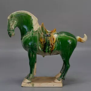 Estatua de porcelana verde cerámica esmaltada tricolor espiga china de 9,0 pulgadas caballo de guerra - Imagen 1 de 8