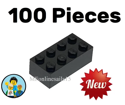 100x NEW LEGO 2x4 Black Bricks Piece # 3001 - BULK large bricks - Image 1 of 4