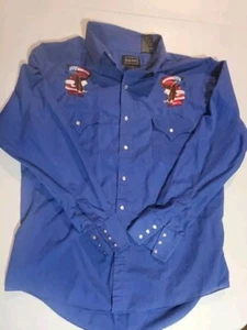 High Noon Shirt Mens XL Royal Blue Pearl Snap Eagle American Flag Embroidered - Picture 1 of 7