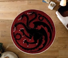 House of Dragon Rug, 3 Headed Dragon Rug, Cool GOT Decoration, Round Movie Rug