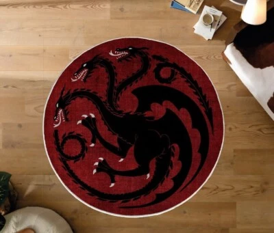 House of Dragon Rug, 3 Headed Dragon Rug, Cool GOT Decoration, Round Movie Rug - Image 1 of 4