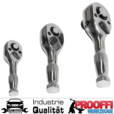 SATRA 3 tlg. Profi Umschalt Knarre Ratsche Ratschenschlüssel 1/4" 3/8" 1/2" Extra Kurz