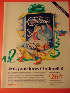 1988 CINDERELLA Videocassette Release Walt Disney Home Video Print Ad - Bild 1 von 1
