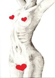 Original Art Painting 4,2"x6,1" 10,7х15,4 cm Watercolour Nude Woman - Picture 1 of 1