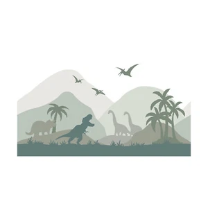 Peek and Stick Green Dinosaur Painting Wallpaper Roll PVC Room Decor 64.9"X34.7" - Picture 1 of 8