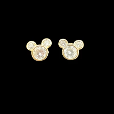 18K Gold Plated Mickey Mouse Head Earrings with Cubic Zirconia – 0.25" x 0.5" - Image 1 of 3