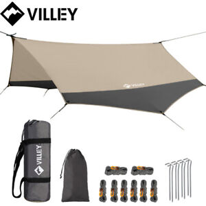 VILLEY Waterproof Camping Tarp Rain Fly Heptagonal Tarp Hammock Tent 13 x 11.5Ft