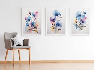 Blumen - 3er Set Aquarell Blumendrucke, Wildblumen Floral Poster Drucke - Bild 1 von 6