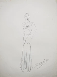 Taller Vionnet - Dibujo Original - Lápiz - Vestido Al Cuello 159 - Picture 1 of 2