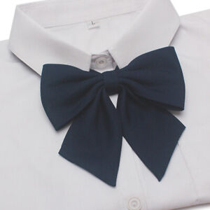 Solid Color Pointed Collar Decoration With Satin Ribbon Large Bow Vintage Tie F1