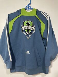Seattle Sounders FC Hoodie Adidas Boys Large 14-16 Pullover Blue Green Sports