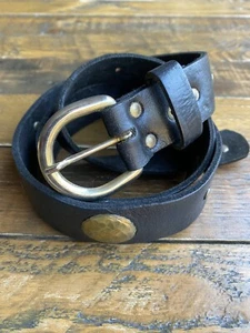 WAREHOUSE ~ Black Bronze Studded Buckle Belt ~ Real Leather ~ Small - Picture 1 of 7