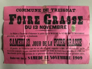 Treignat , Auvergne — Foire grasse — placard publicitaire annonce report — 1909. - Imagen 1 de 2