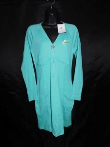 Nike L NWT Teal Green Bodycon Mini Dress Half Zip Long Sleeve Ribbed Stretch NEW - Picture 1 of 5