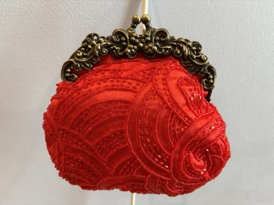 Unbranded Vintage Beaded Red Sequin Satin Fabric Clutch - image 1 of 4