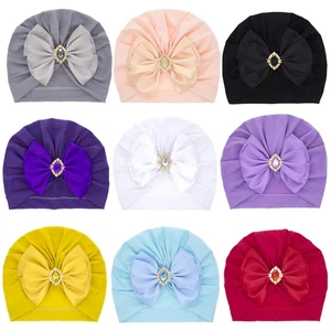 5 PCS Baby Girl Child Kid Rhinestone Crystal Stretch Beanie Hats Bow Turban Caps - Picture 1 of 17