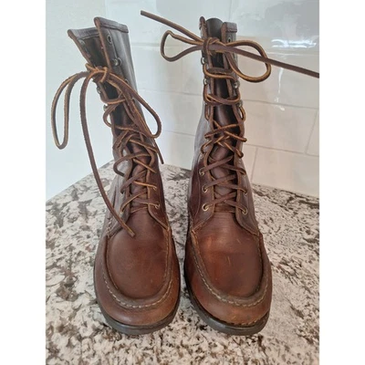 Polo Sport Ralph Lauren USA Combat Moto  Brown Leather Boots vintage size 10B - Image 1 of 4